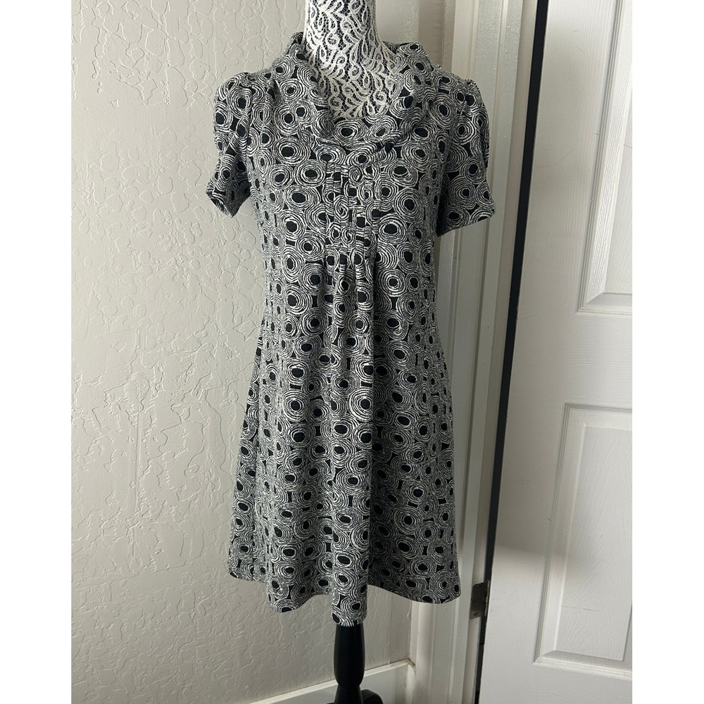 K Studio Collection Fit Flare Dress Womens 12 Black White Swirl Print Cowl Neck